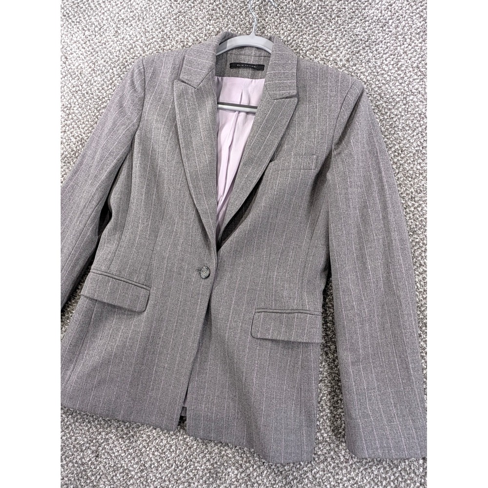 Elie Tahari Womens Grey Pinstripe Virgin Wool Blend Blazer Jacket Size 4 Office